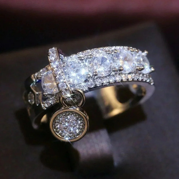 925 Sterling Silver Coin Drop Belt Buckle Ring - Picture 1 of 7